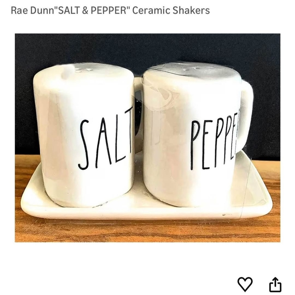 Rae Dunn "Artisan Collection" White Salt and Pepper Shakers with Green Tray Set - Picture 7 of 9